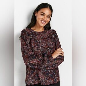 NWOT Wallis Black Paisley Print Puff Sleeve Blouse size 6